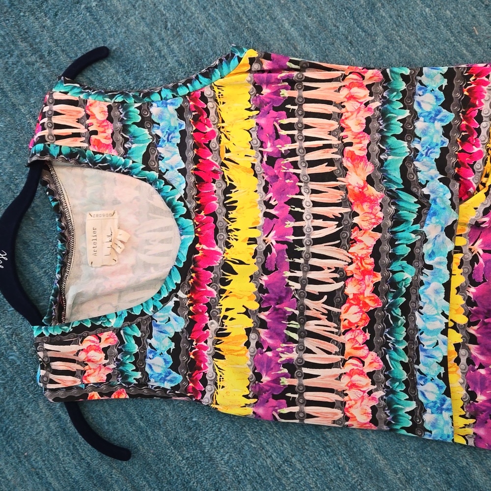 Nicole Miller Artier floral bike chain stripe bodycon dress